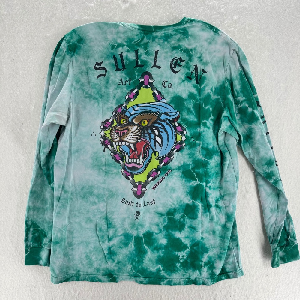 Sullen Art Co - Long Sleeve Tiger Graphic Tie Dye Shirt - Green - XL - Mens